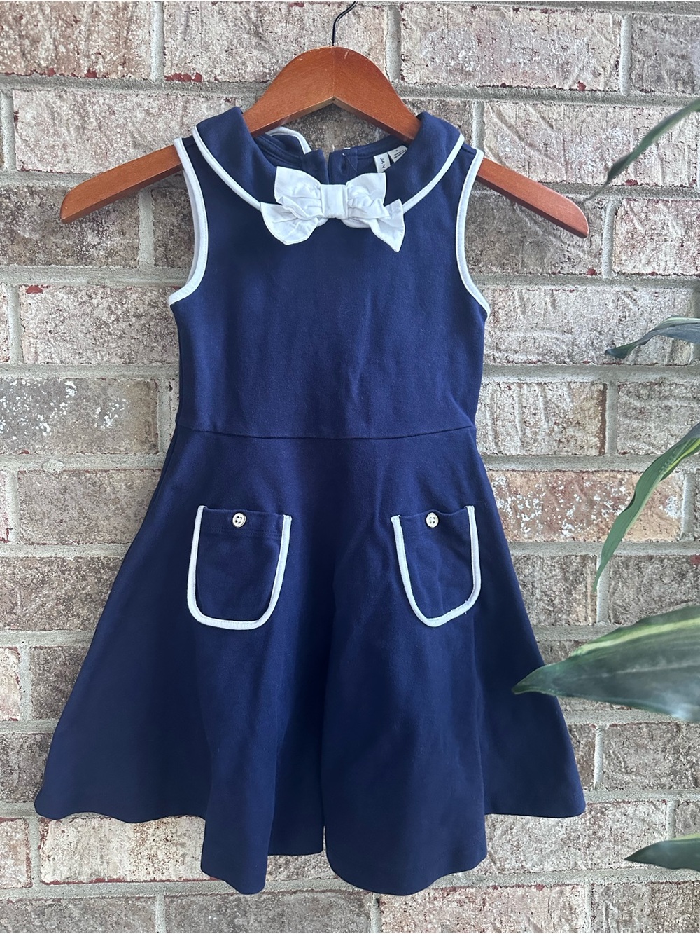 Janie and Jack Navy Dress with White Bow and Trim size 6